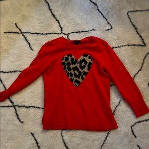 Red J Crew Sweater with Leopard Heart Design